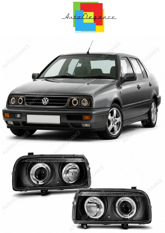 💕 Fari Anteriori Adatto per VW Vento 1992-1998 Angel Eyes Neri 💕