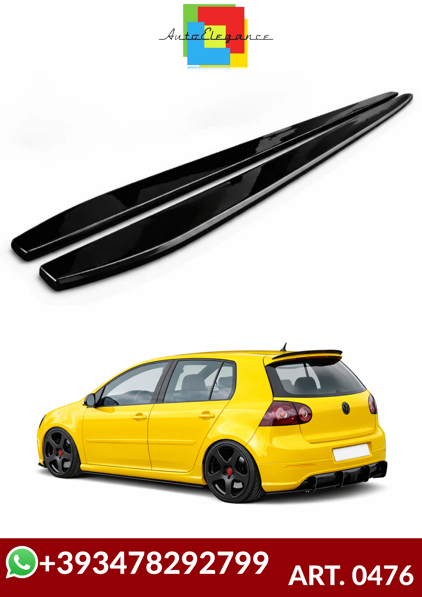 💕ART.0476 SOTTO MINIGONNE VW GOLF V 185CM NERO  LUCIDO💕