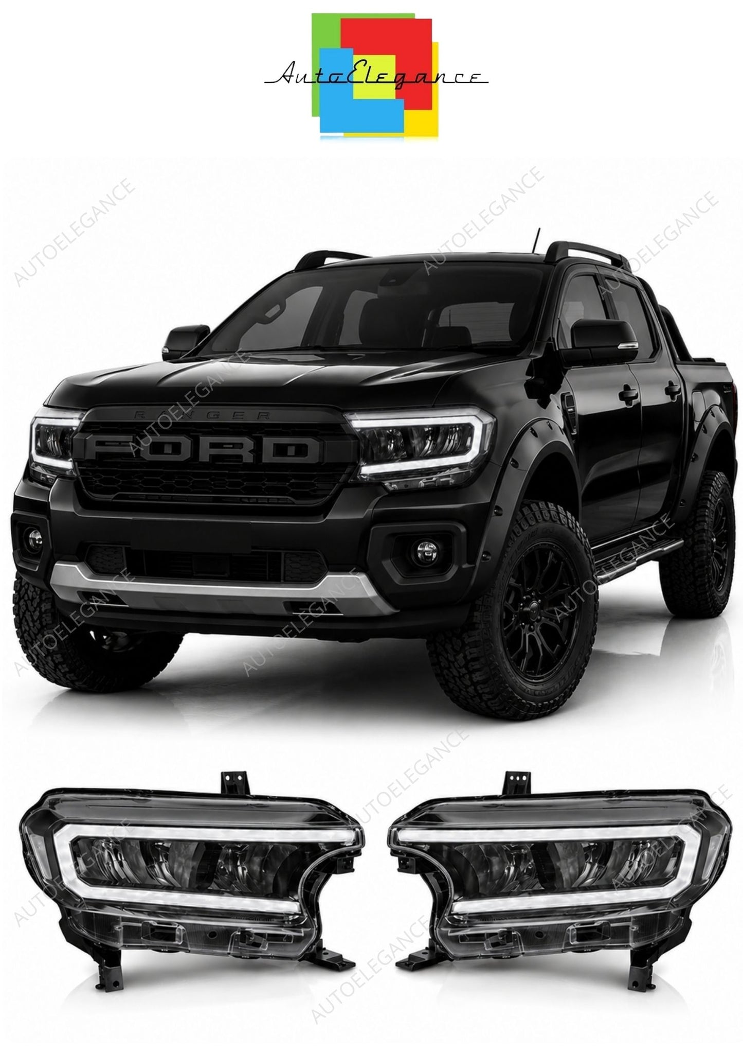 💕 Fari Anteriori Adatto per Ford Ranger V 16-22 Full LED DRL Neri 💕