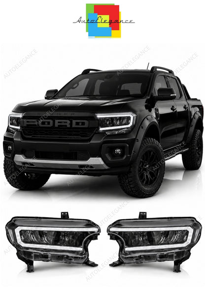 💕 Fari Anteriori Adatto per Ford Ranger V 16-22 Full LED DRL Neri 💕