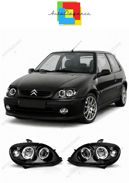 💕 Fari Anteriori Adatto per Citroen Saxo 1999-2003 Angel Eyes Neri 💕
