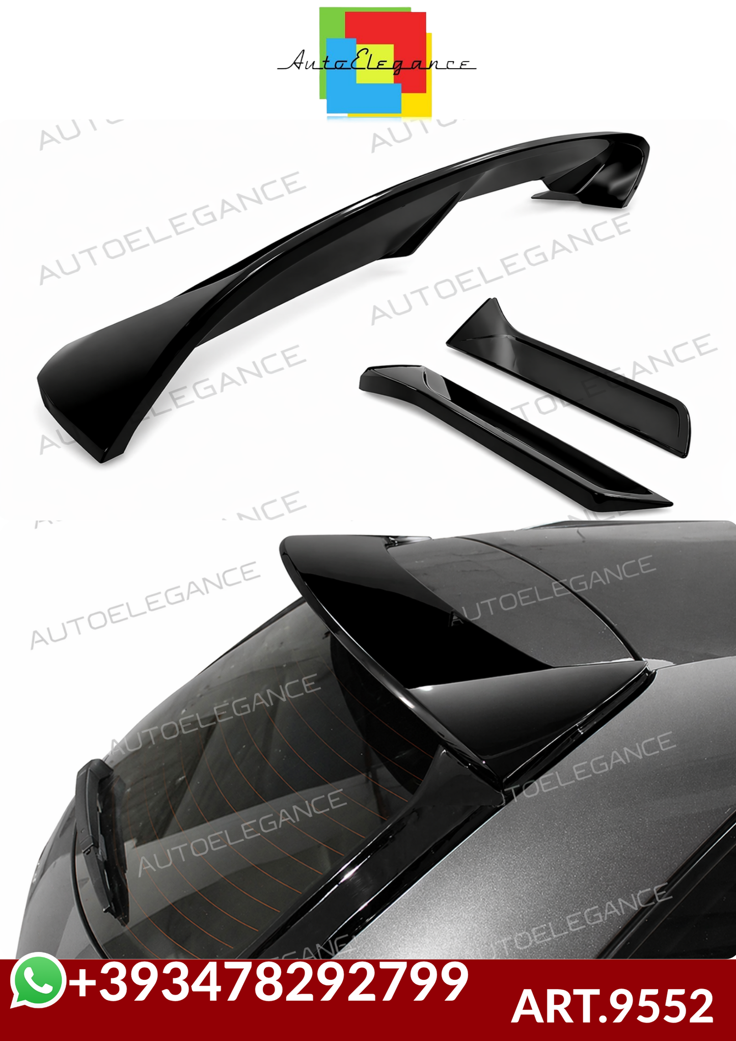 💕ART.9552 SPOILER+DEFLETTORI LATERALI 3PZ SEAT LEON MK3 NERO LUCIDO 💕