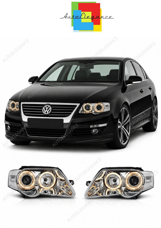 💕 Fari Anteriori Adatto per VW Passat B6 3C 2005-2010 Angel Eyes Cromati 💕