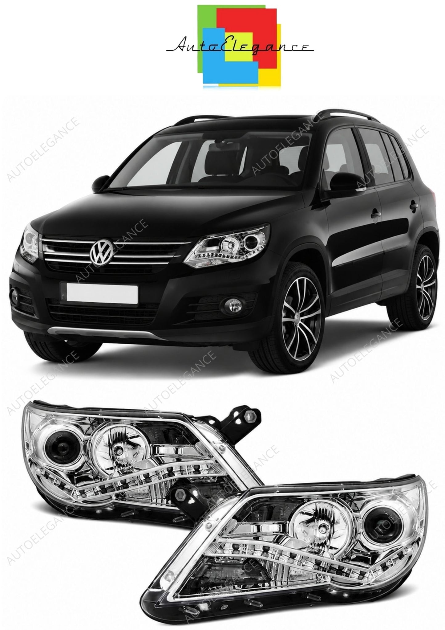 💕 Fari Anteriori Adatto per VW Tiguan 2007-2011 Daylight LED Cromati 💕