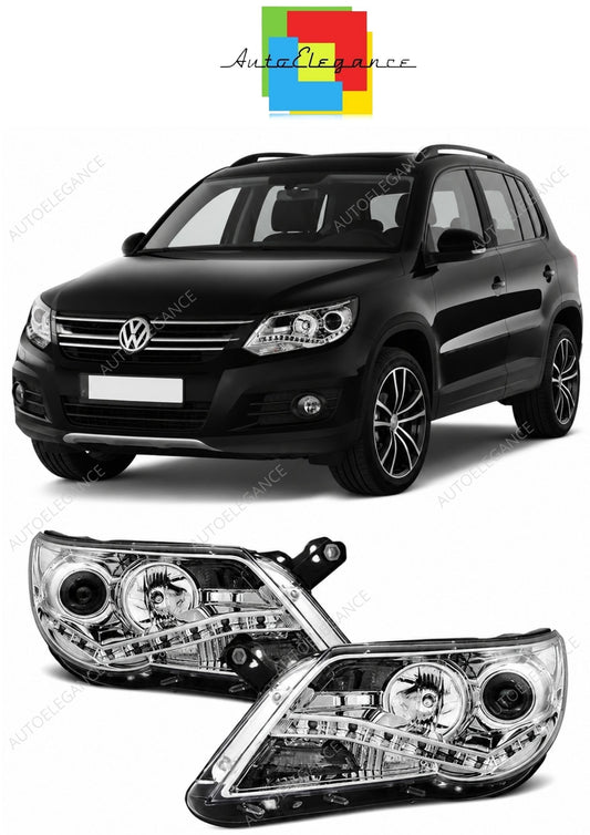 💕 Fari Anteriori Adatto per VW Tiguan 2007-2011 Daylight LED Cromati 💕