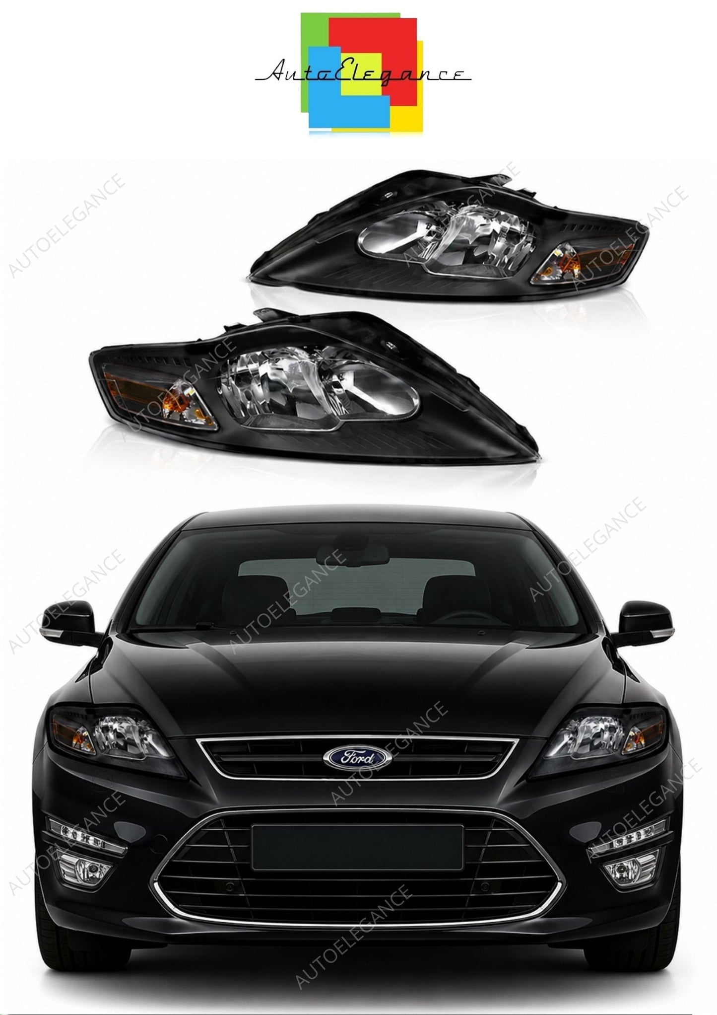 💕 Fari Anteriori Adatto per Ford Mondeo MK4 11-14 Alogeni Neri 💕
