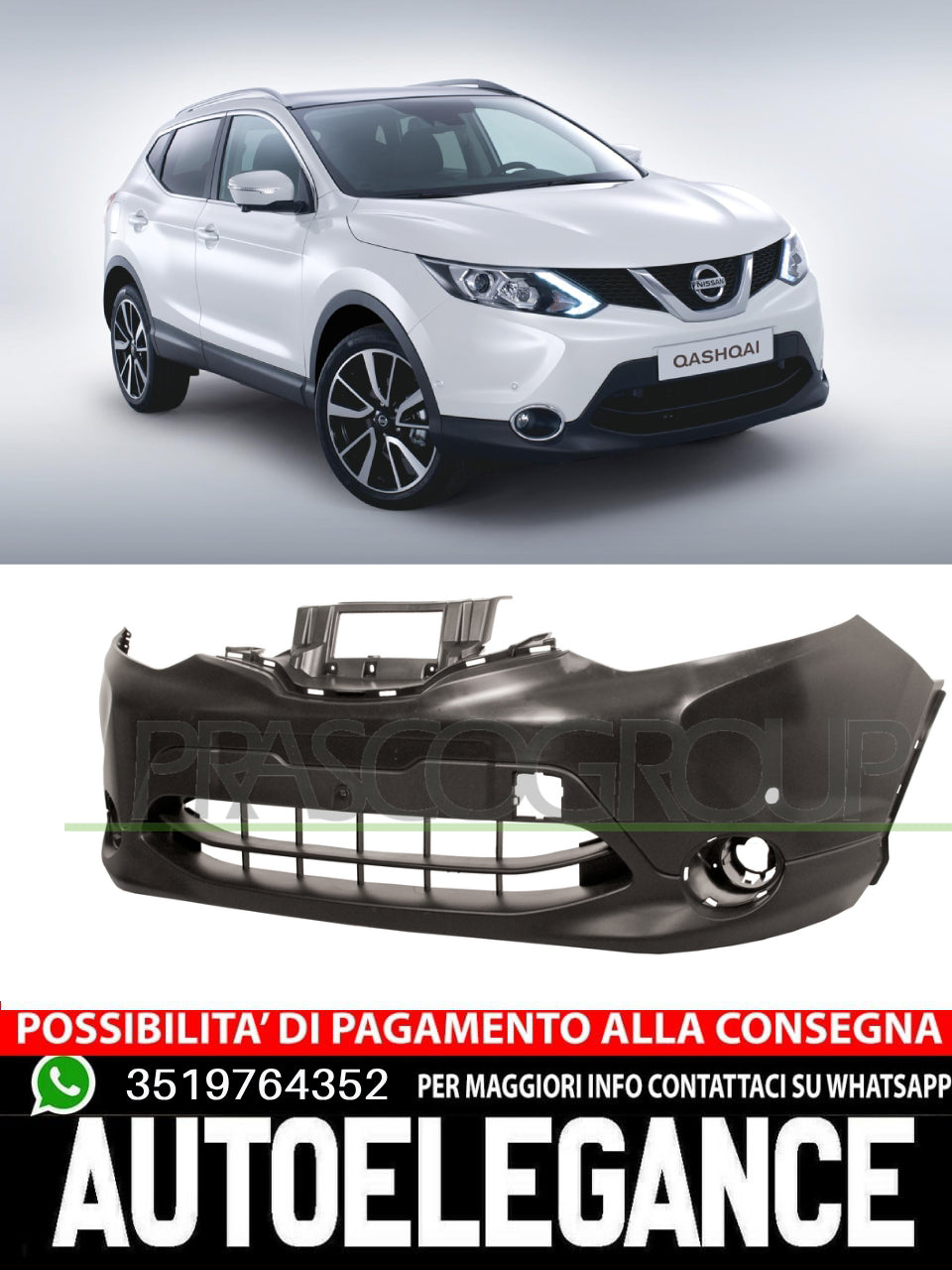 Paraurti Prasco Anteriore SENZA PRIMER CON FORI PDC per NISSAN QASHQAI