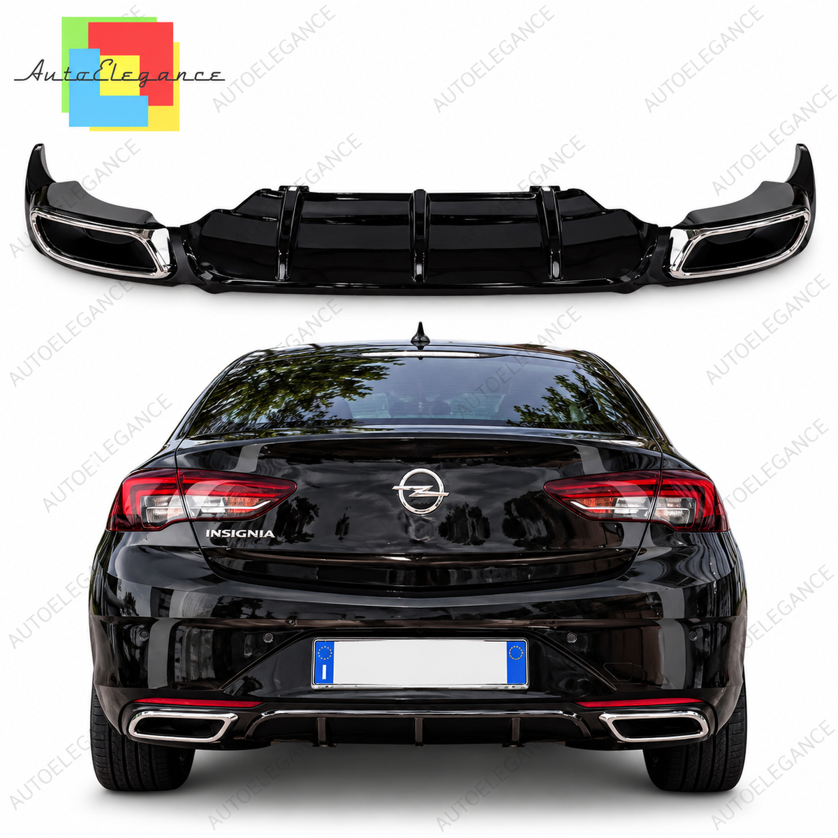 👉0435 DIFFUSORE POSTERIORE ADATTO PER OPEL INSIGNIA B 2018+ LOOK NERO LUCIDO👈
