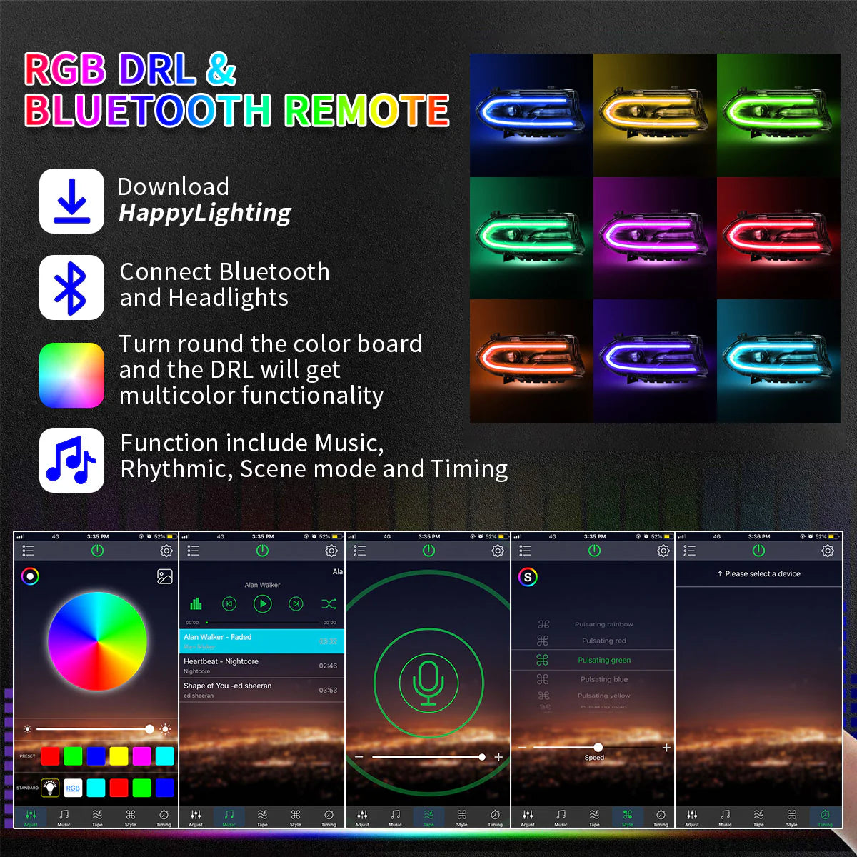 Fari per proiettore RGB per Dodge Charger 2015-UP (obiettivo a doppio raggio con sistema di cambio colore)