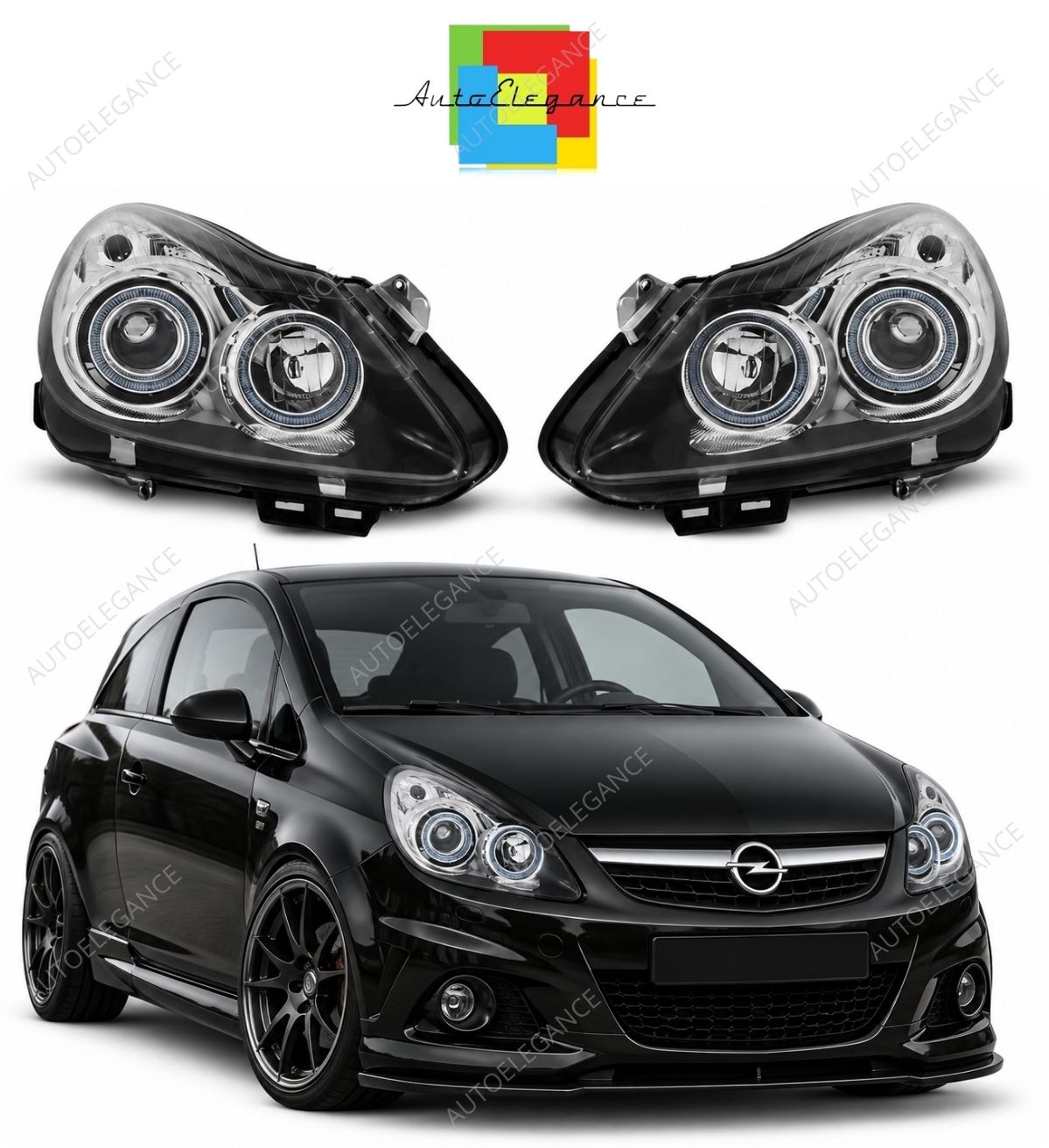 💕 Fari Anteriori Adatti per Opel Corsa D 06-11 Angel Eyes Neri 💕