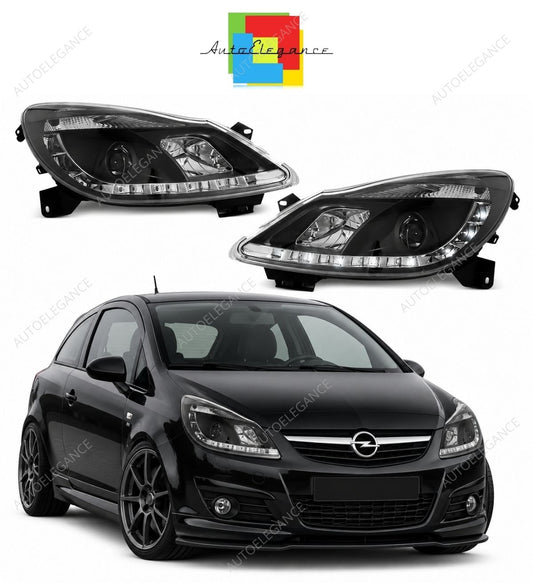 💕 Fari Anteriori Adatti per Opel Corsa D 06-11 LED Daylight Neri 💕