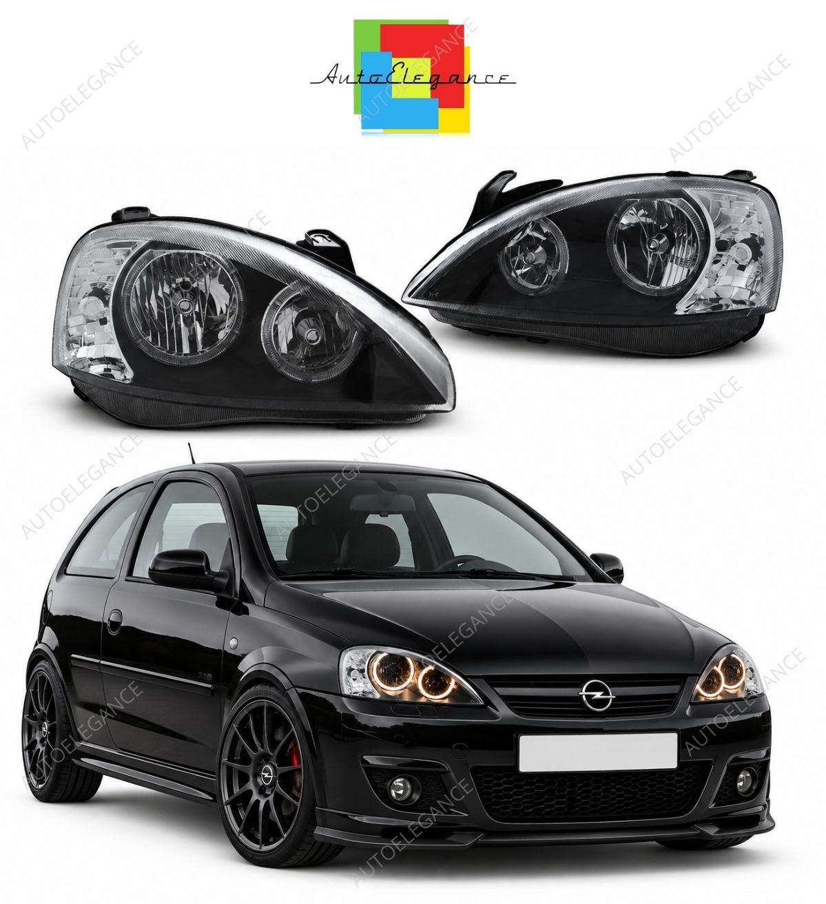 💕 Fari Anteriori Adatti per Opel Corsa C 00-06 Angel Eyes Neri 💕