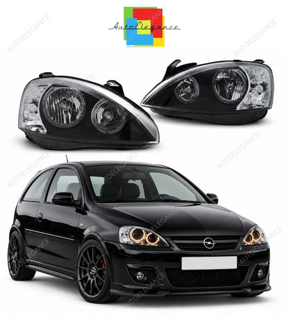 💕 Fari Anteriori Adatti per Opel Corsa C 00-06 Angel Eyes Neri 💕