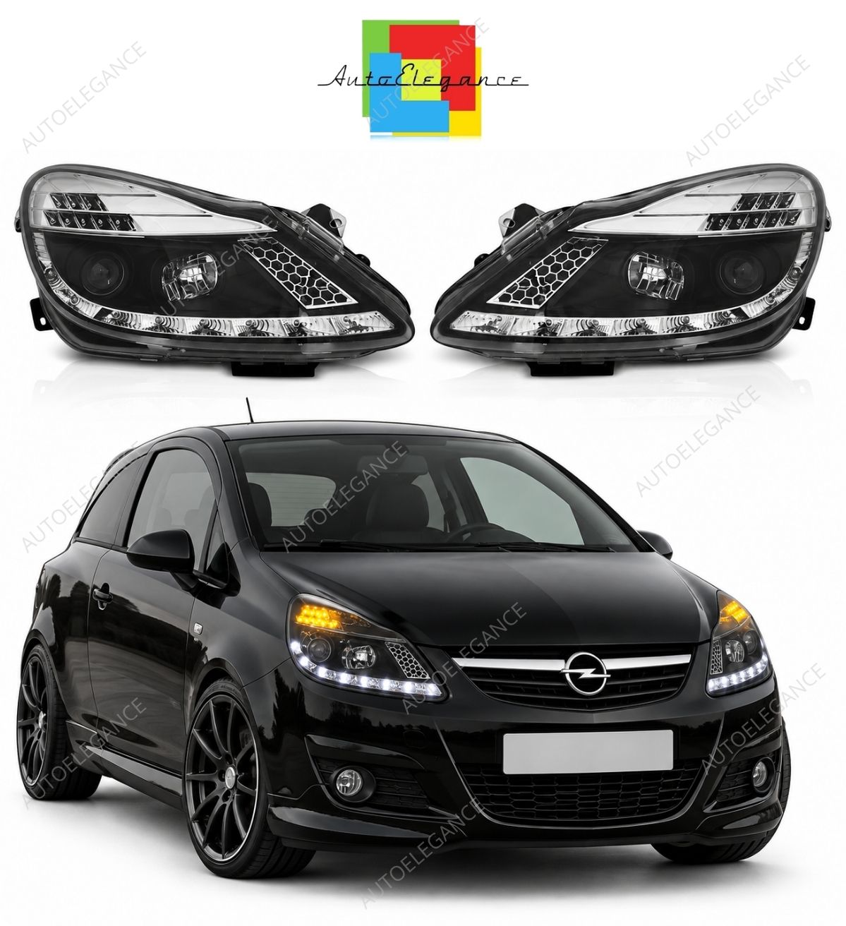 💕 Fari Anteriori Adatti per Opel Corsa D 06-11 LED Daylight Neri 💕