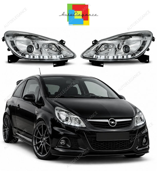 💕 Fari Anteriori Adatti per Opel Corsa D 06-11 LED Daylight Cromati 💕