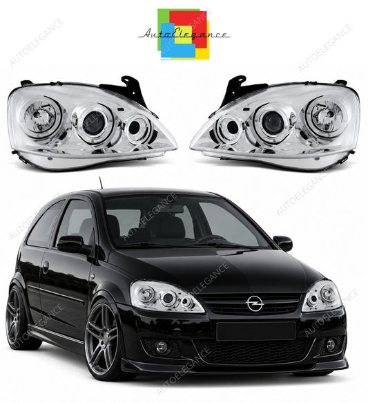 💕 Fari Anteriori Adatti per Opel Corsa C 00-06 Angel Eyes Cromati 💕
