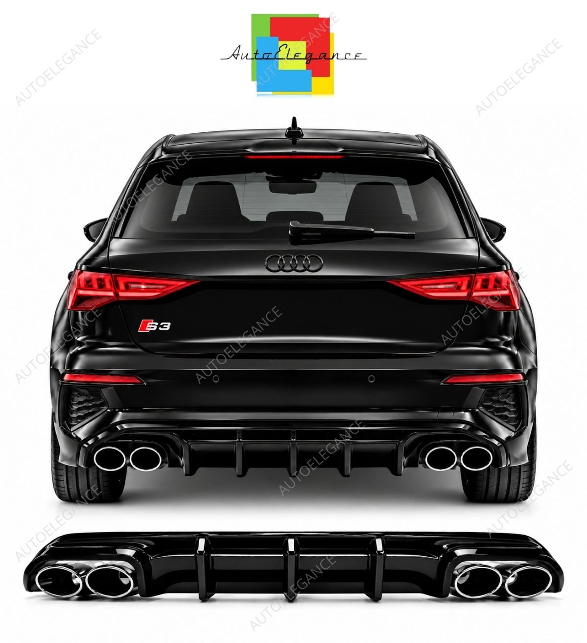 💕art.10468 DIFFUSORE S3 + TERMINALI AUDI A3 8Y 2020-2024 LOOK S3💕