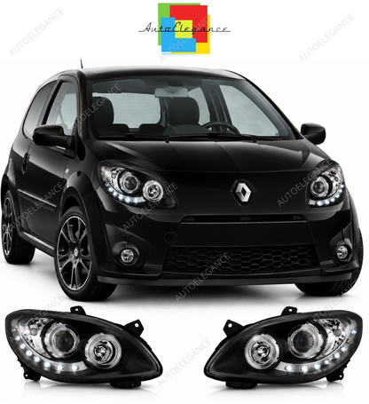 💕 Fari Anteriori Adatti per Renault Twingo 07-11 LED DRL Neri 💕