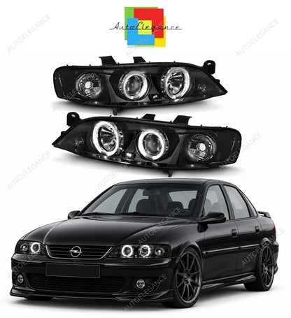 💕 Fari Anteriori Adatti per Opel Vectra B 99-03 Angel Eyes Neri 💕