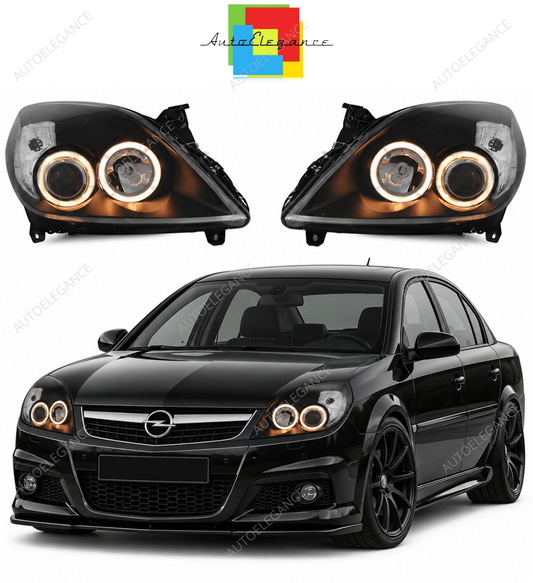 💕 Fari Anteriori Adatti per Opel Vectra C 05-08 Angel Eyes Neri 💕