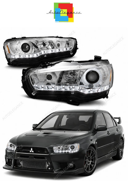 💕 Fari Anteriori Adatto per Mitsubishi Lancer 8 08-16 LED Daylight Cromati 💕