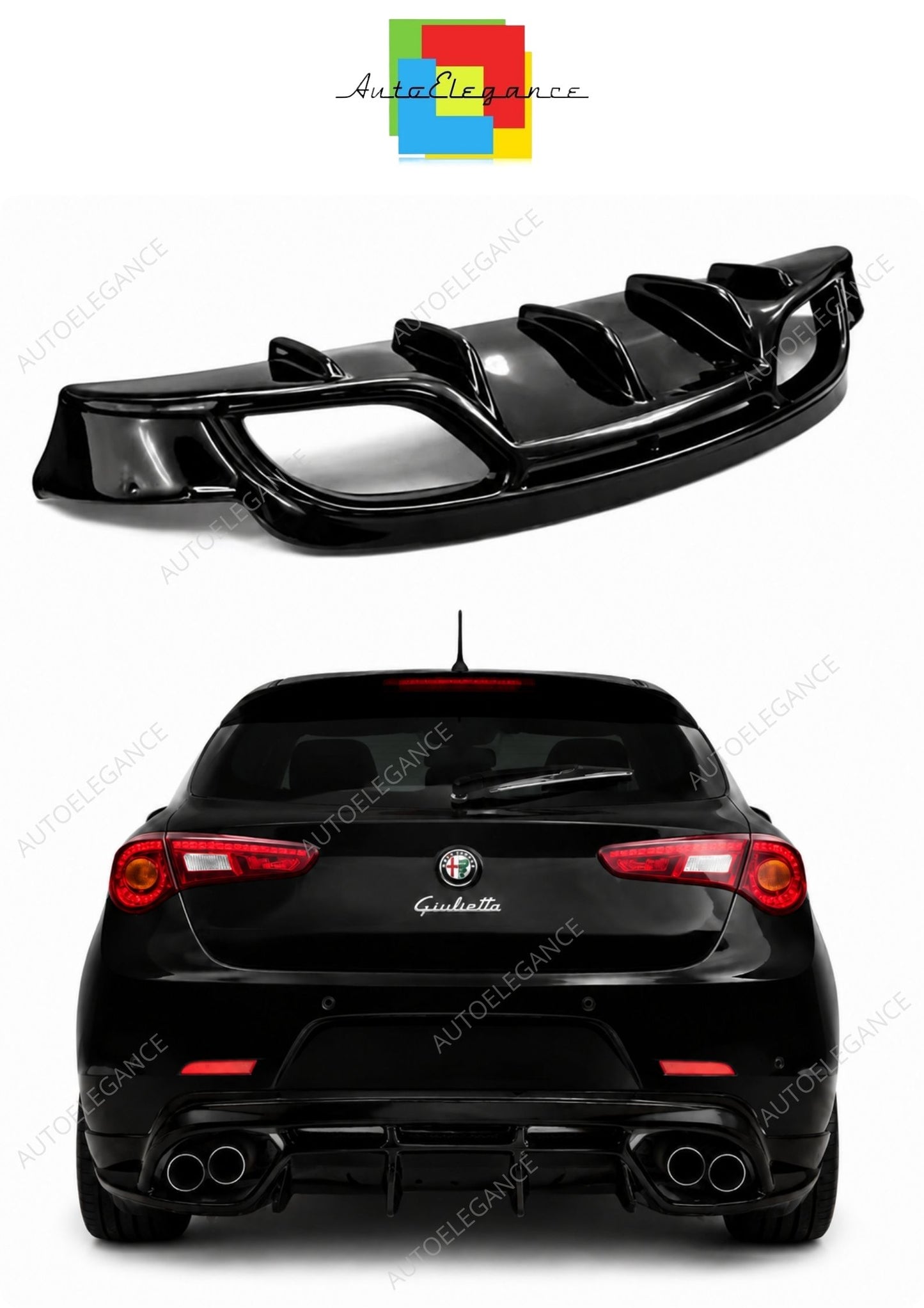 💕 ART.0405 DIFFUSORE ALFA ROMEO GIULIETTA LOOK QUADRIFOGLIO NERO LUCIDO💕