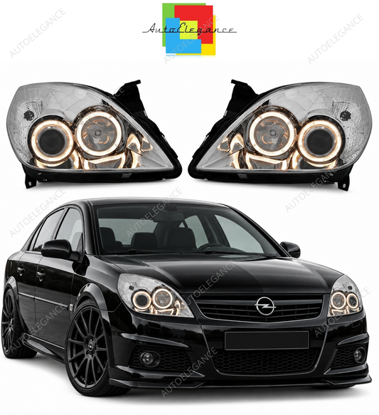 💕 Fari Anteriori Adatti per Opel Vectra C 05-08 Angel Eyes Cromati 💕