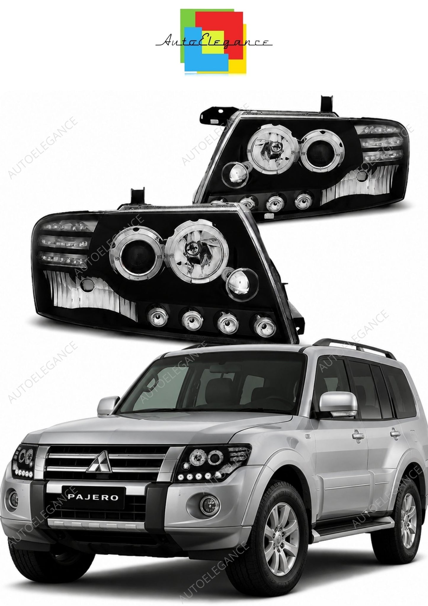💕 Fari Anteriori Adatto per Mitsubishi Pajero V60 00-06 Angel Eyes Neri 💕