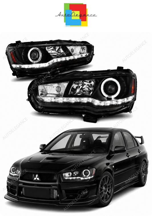💕 Fari Anteriori Adatto per Mitsubishi Lancer 8 08-16 LED Daylight Neri 💕