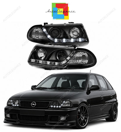 💕 Fari Anteriori Adatti per Opel Astra F 94-97 LED Daylight Neri 💕
