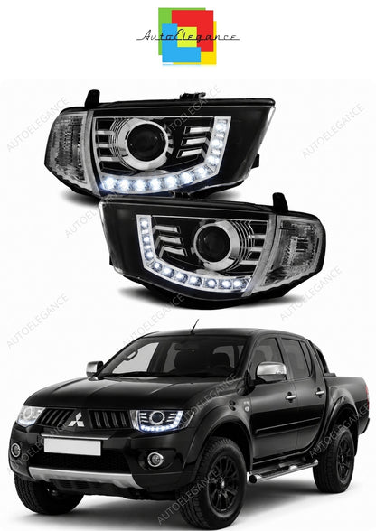 💕 Fari Anteriori Adatto per Mitsubishi L200 06-10 LED Daylight Neri 💕