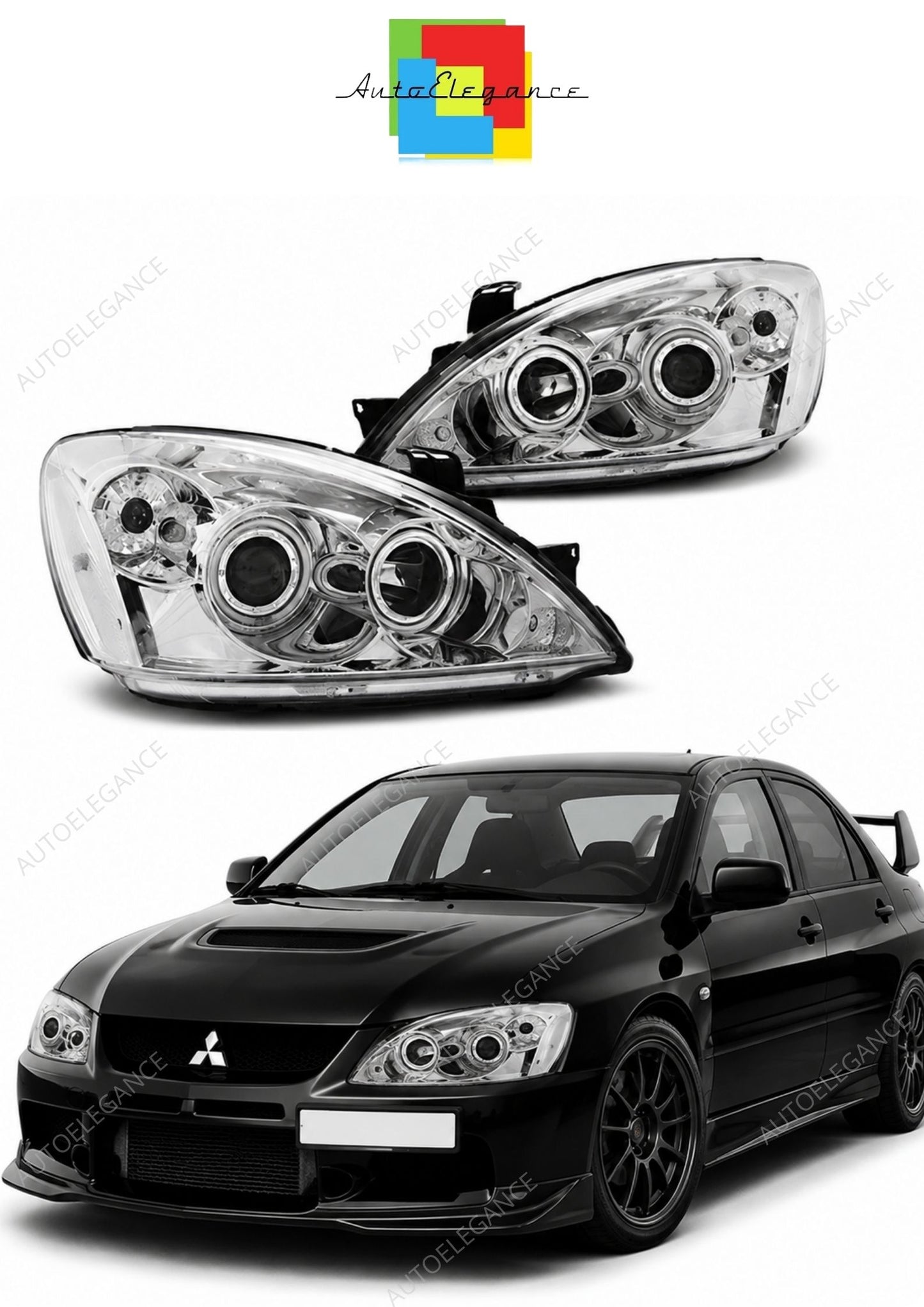 💕 Fari Anteriori Adatto per Mitsubishi Lancer 7 04-07 Angel Eyes CCFL Cromati 💕
