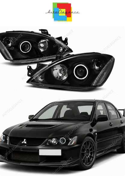 💕 Fari Anteriori Adatto per Mitsubishi Lancer 7 04-07 Angel Eyes CCFL Neri 💕