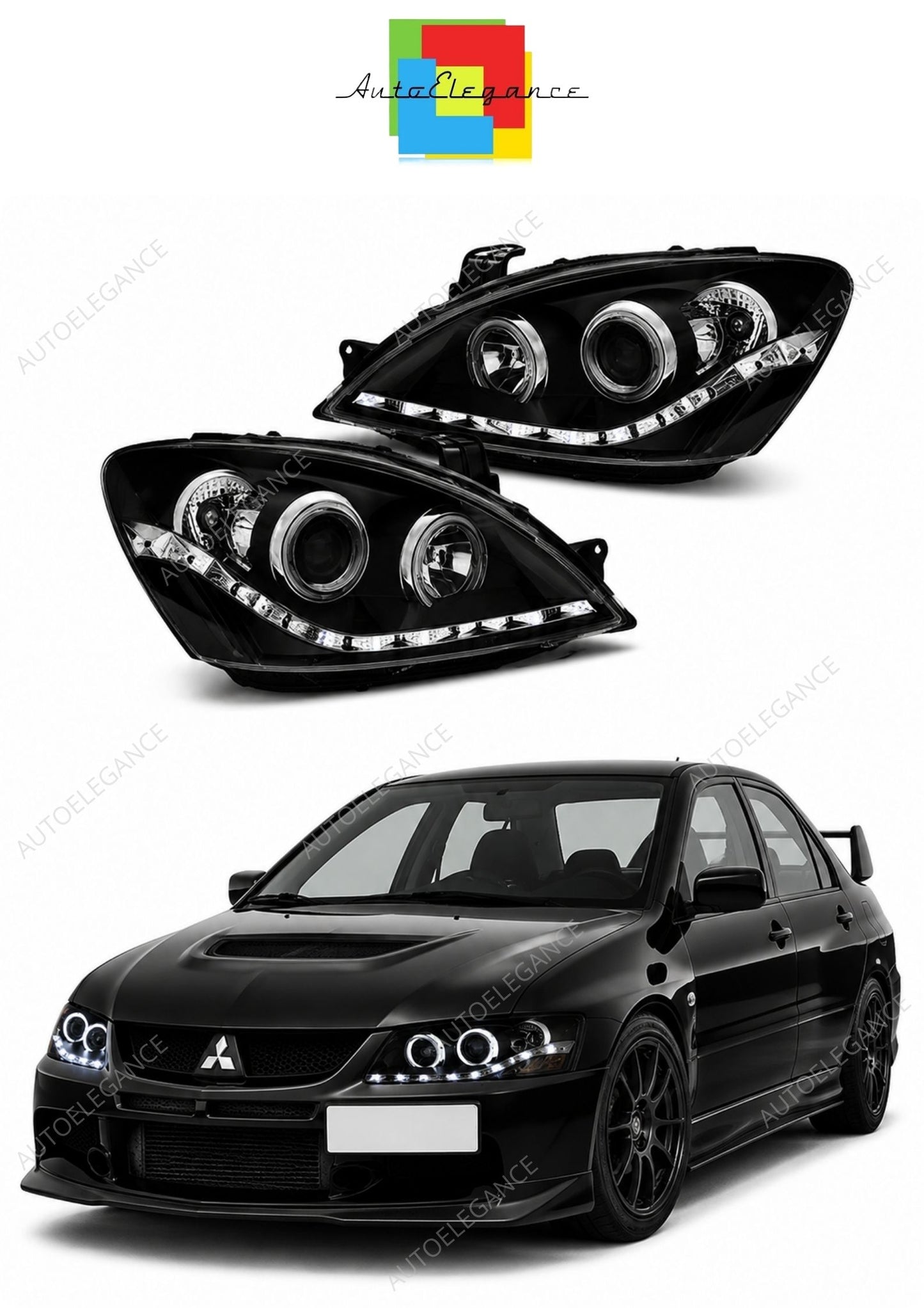 💕 Fari Anteriori Adatto per Mitsubishi Lancer 7 04-07 LED Daylight Neri 💕