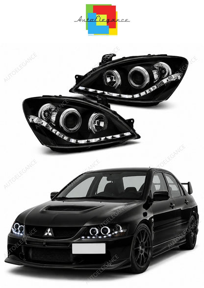 💕 Fari Anteriori Adatto per Mitsubishi Lancer 7 04-07 LED Daylight Neri 💕