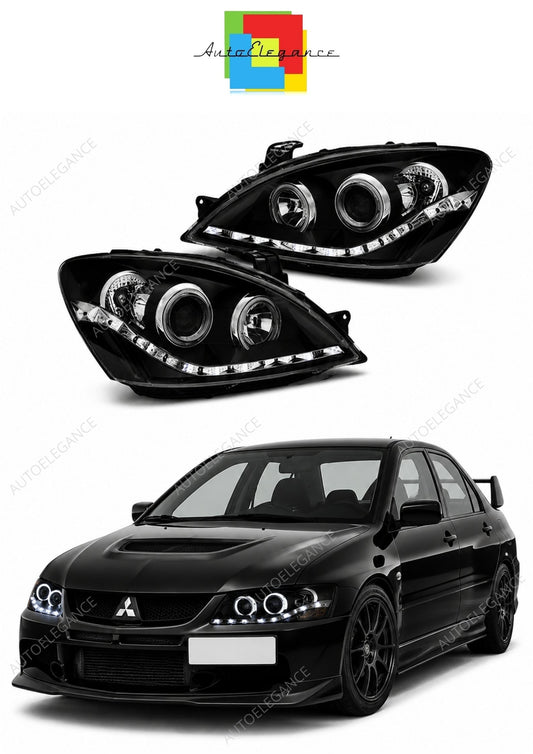 💕 Fari Anteriori Adatto per Mitsubishi Lancer 7 04-07 LED Daylight Neri 💕