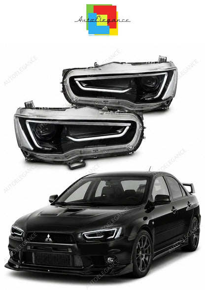 💕 Fari Anteriori Adatto per Mitsubishi Lancer 8 08-16 LED Tube Neri 💕