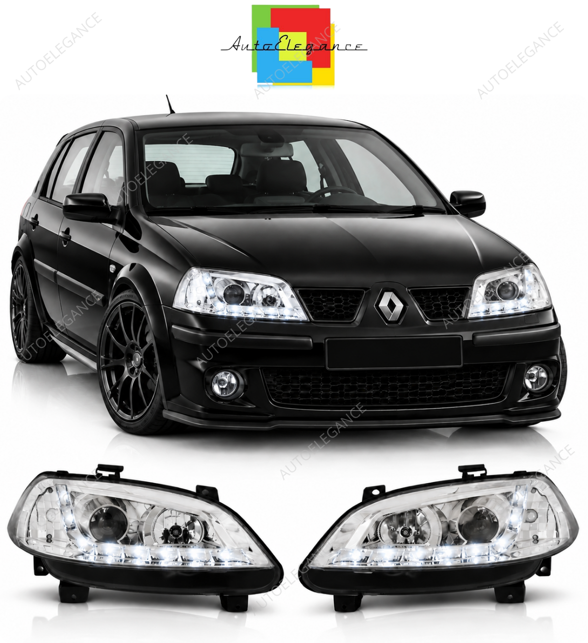 💕 Fari Anteriori Adatti per Renault Megane II 02-05 LED DRL Cromati 💕