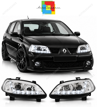 💕 Fari Anteriori Adatti per Renault Megane II 02-05 LED DRL Cromati 💕