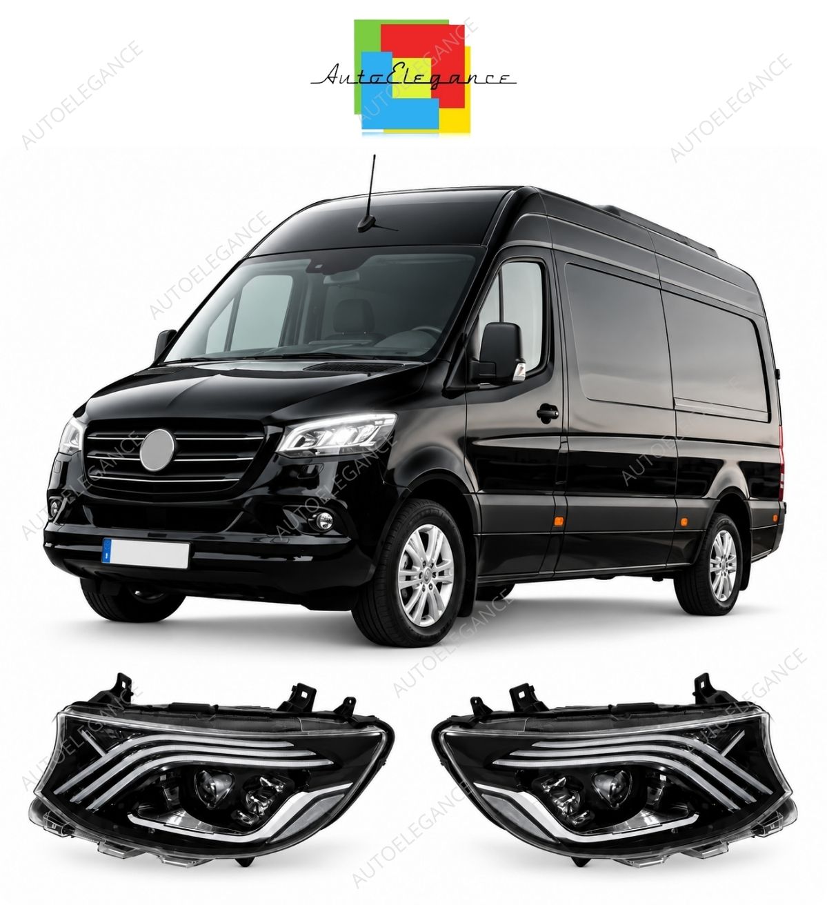 💕 Fari LED Adatti per Mercedes Sprinter W907 W910 19-27 Alogeni Neri 💕