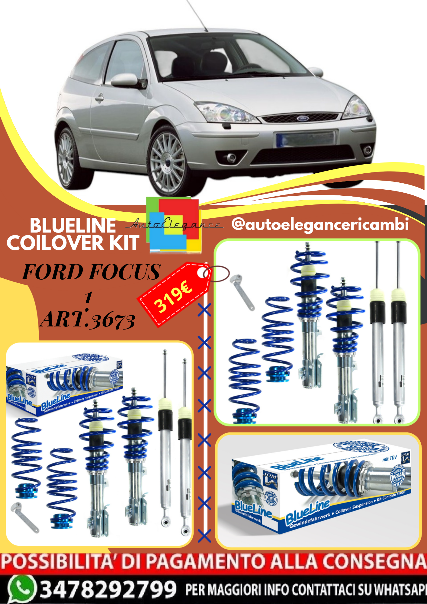🎀Art.3673 Kit coilover sportivo BlueLine adatto per Ford Focus 1🎀