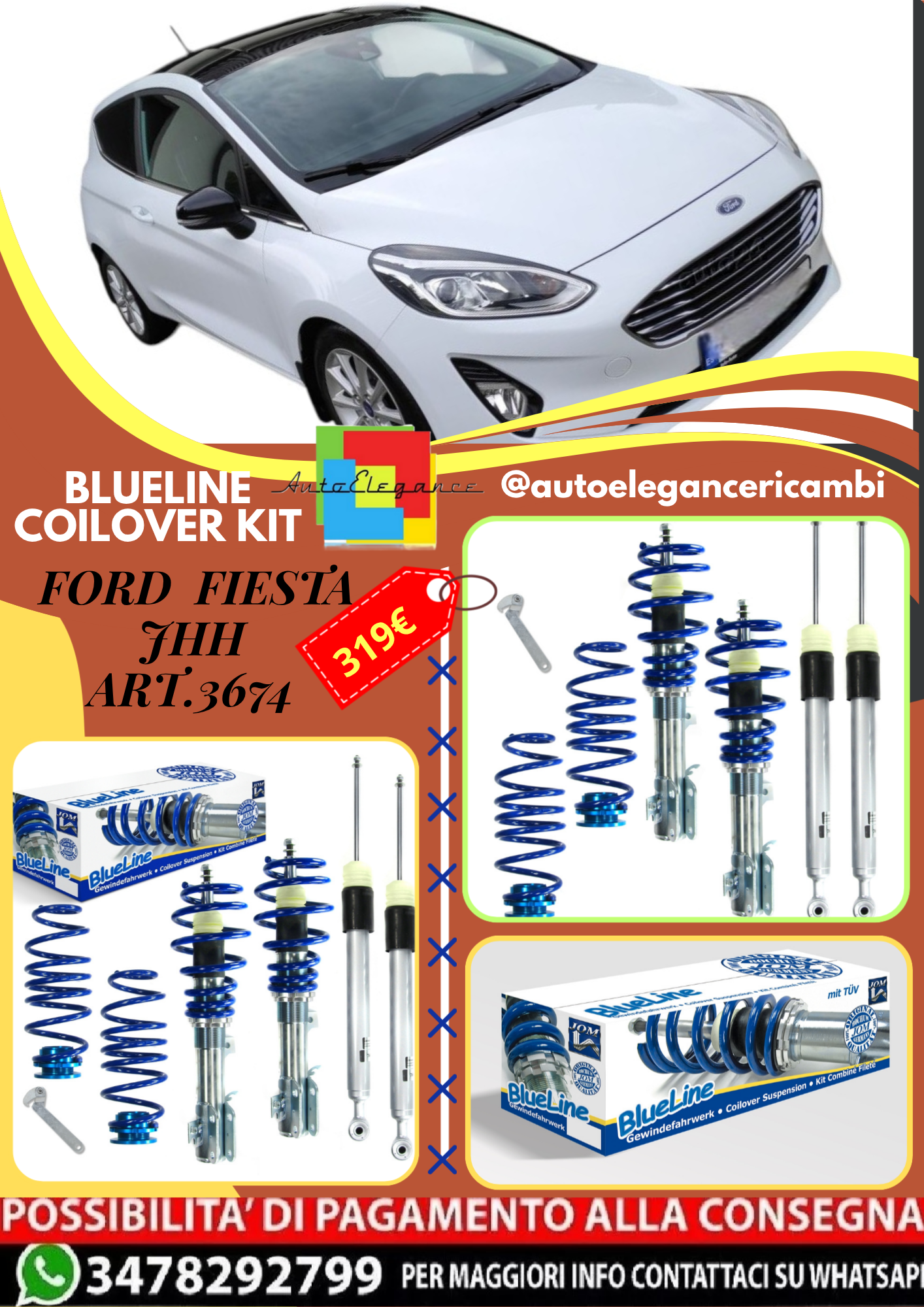 🎀Art.3674 Kit coilover sportivo BlueLine adatto per Fiesta JHH🎀