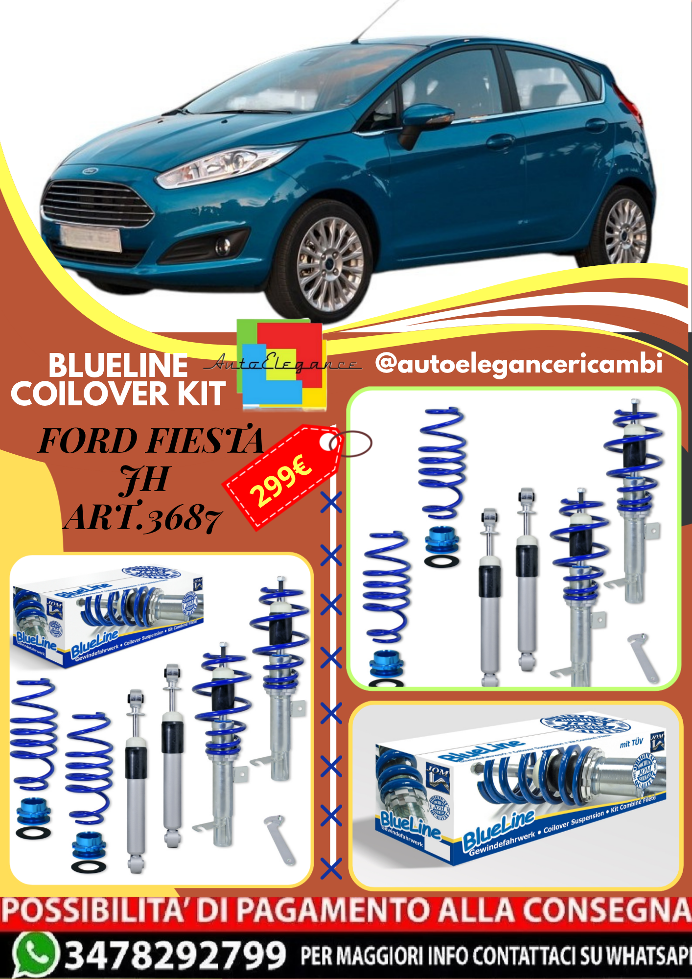 🎀Art.3687 Kit assetto sportivo a ghiera Blueline adatto per Ford Fiesta JH🎀