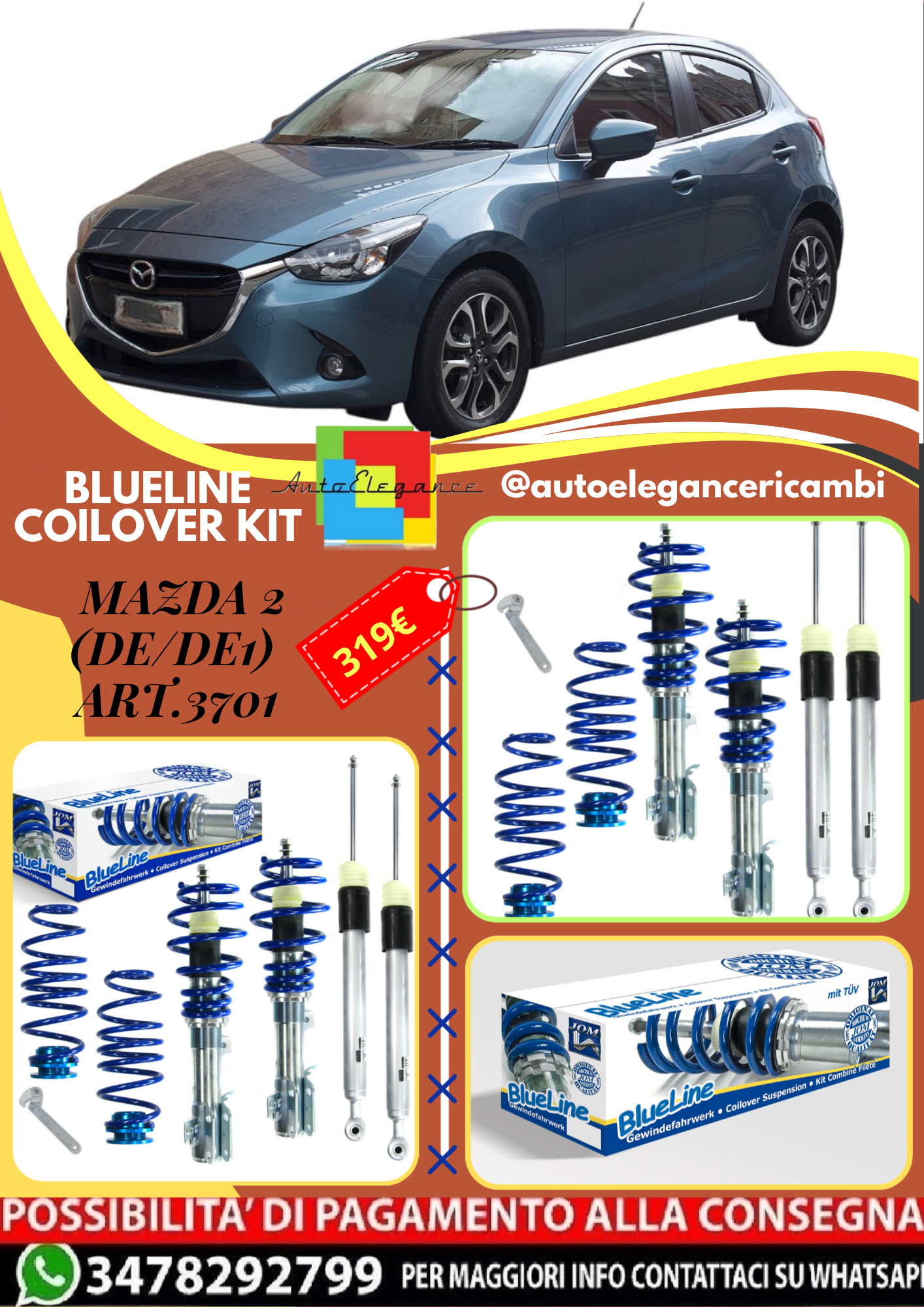 🎀Art.3701 Kit assetto sportivo a ghiera BlueLine adatto per Mazda 2 (DE/DE1) 🎀