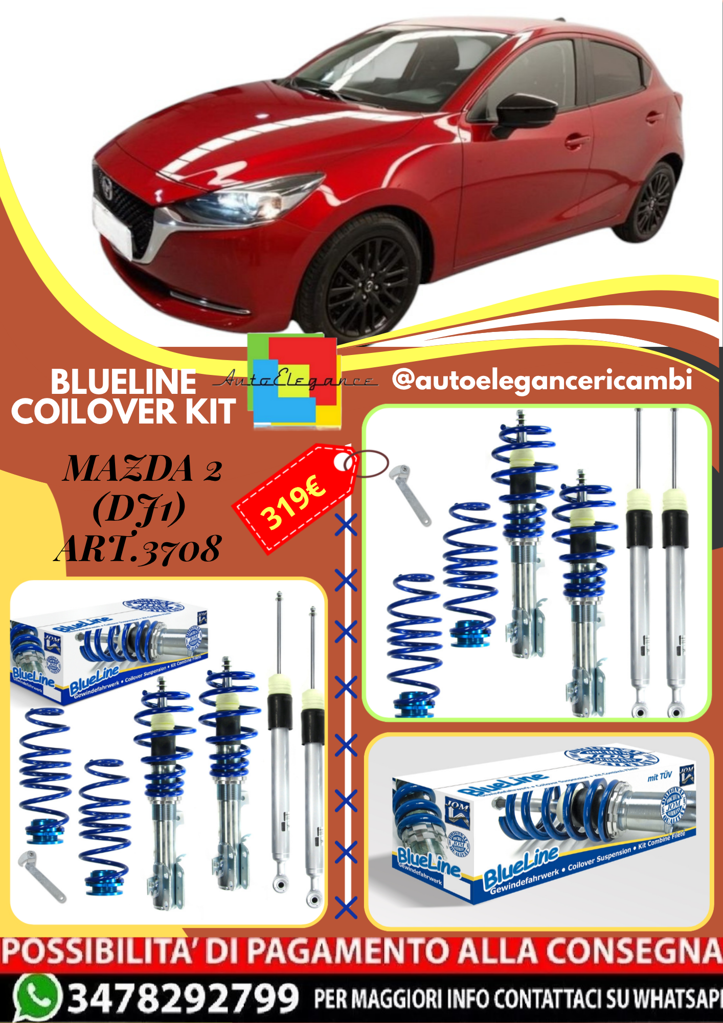 🎀Art.3708 Kit coilover sportivo BlueLine adatto per Mazda 2 (DJ1)🎀