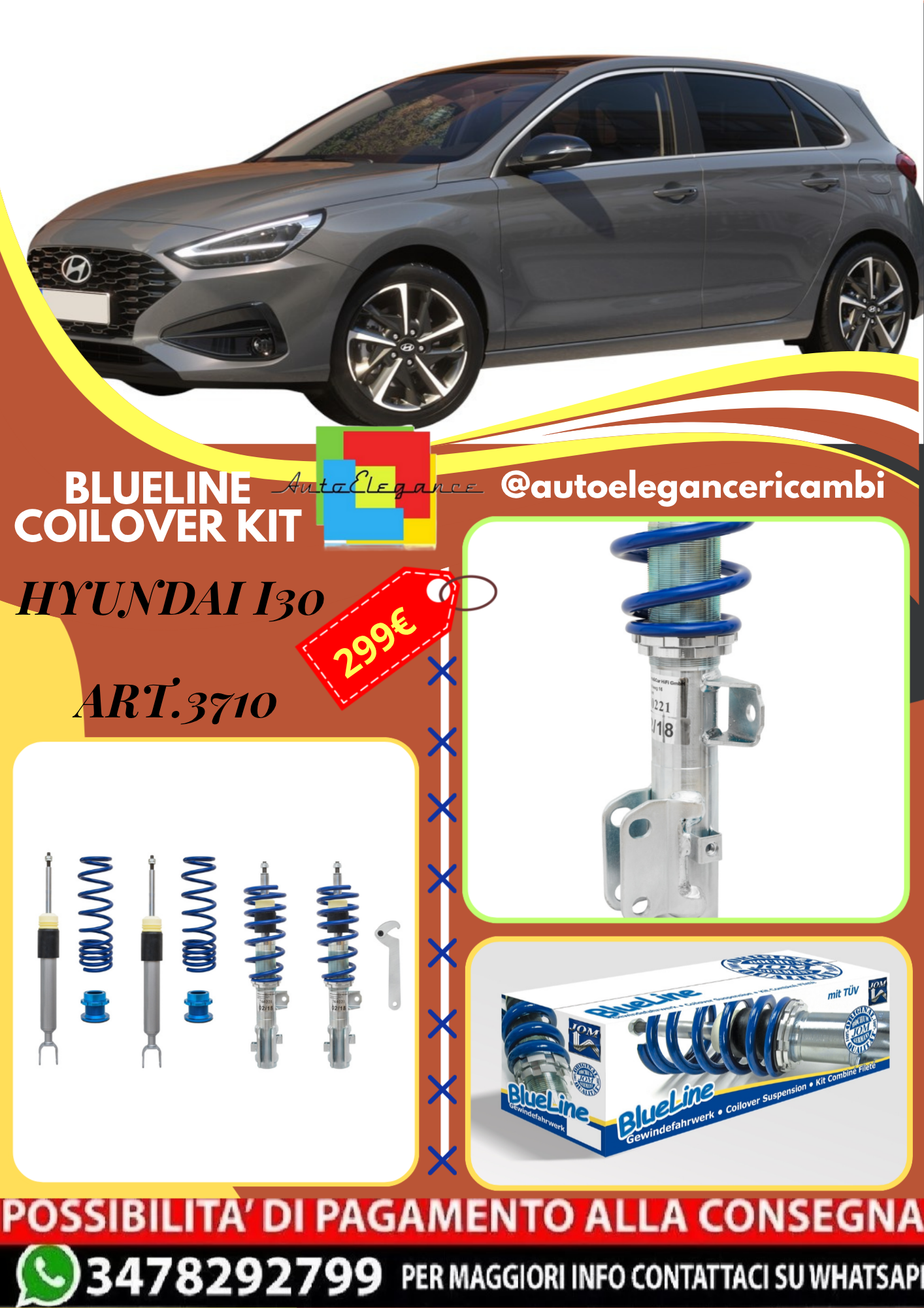 🎀Art.3710 Kit assetto sportivo a ghiera BlueLine adatto per Hyundai i30 🎀