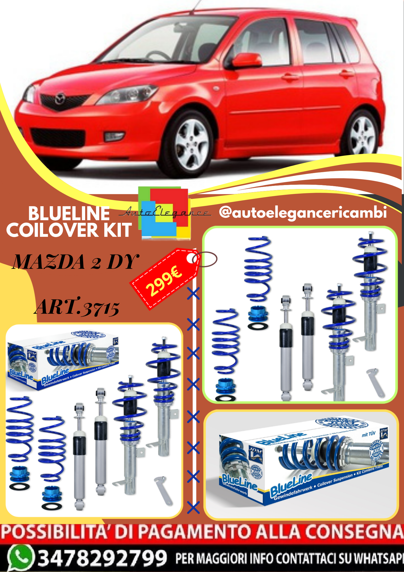 🎀Art.3715 Kit coilover sportivo Blueline adatto per Mazda 2 DY 🎀