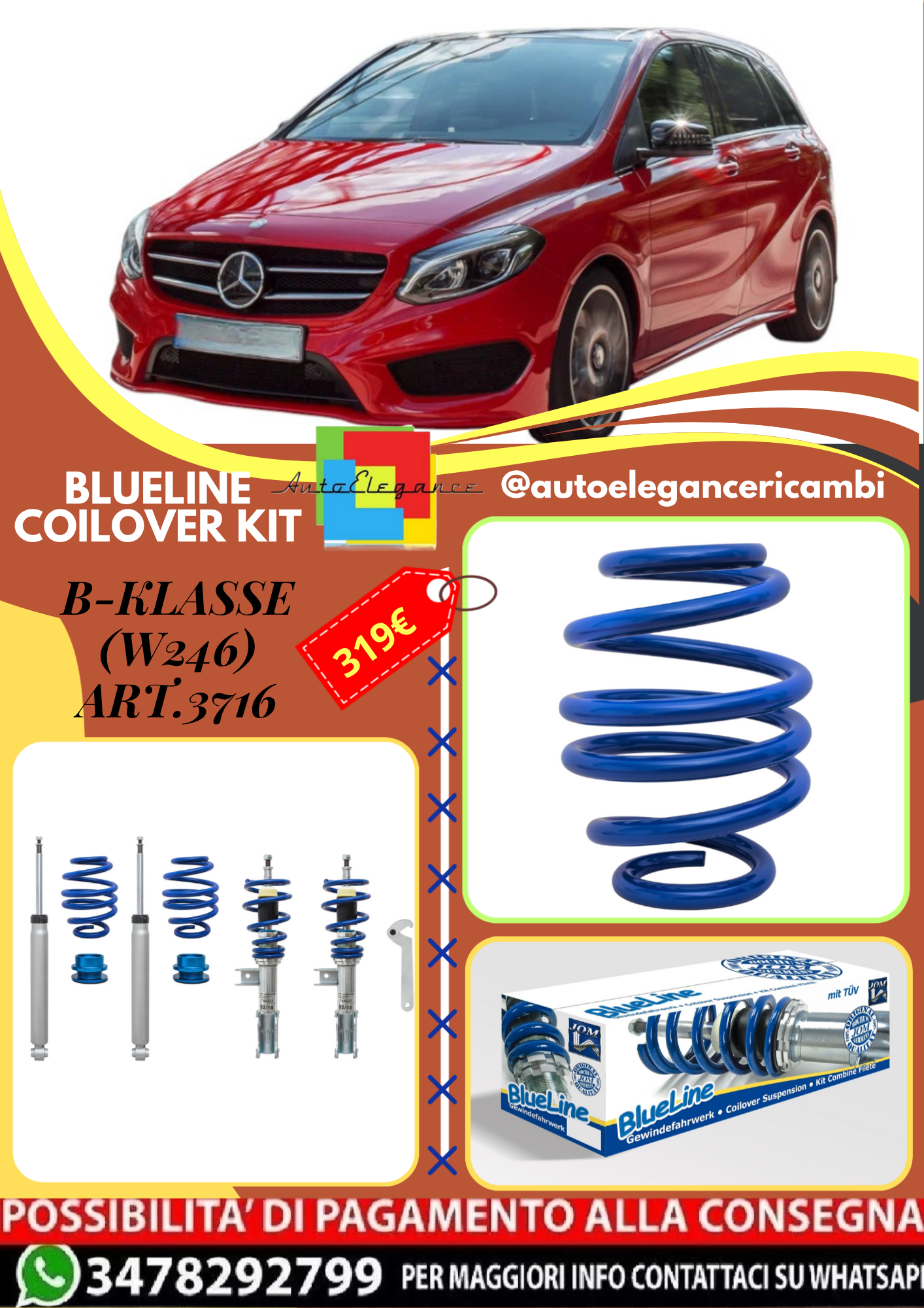 🎀Art.3716 Kit coilover sportivo BlueLine adatto per B-Klasse (W246)🎀