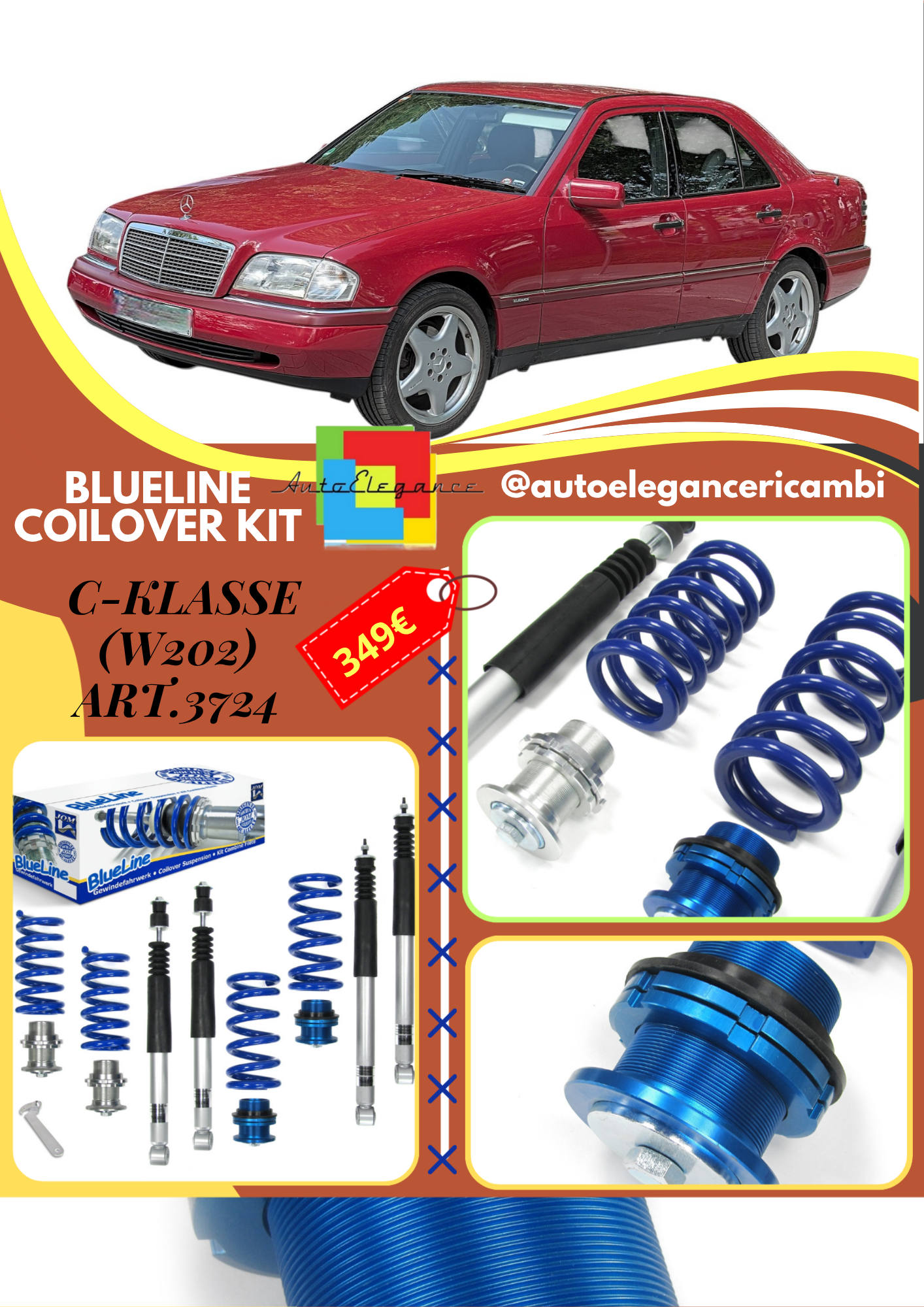 🎀Art.3724 Kit coilover sportivo BlueLine adatto per Mercedes C-Klasse (W202)🎀