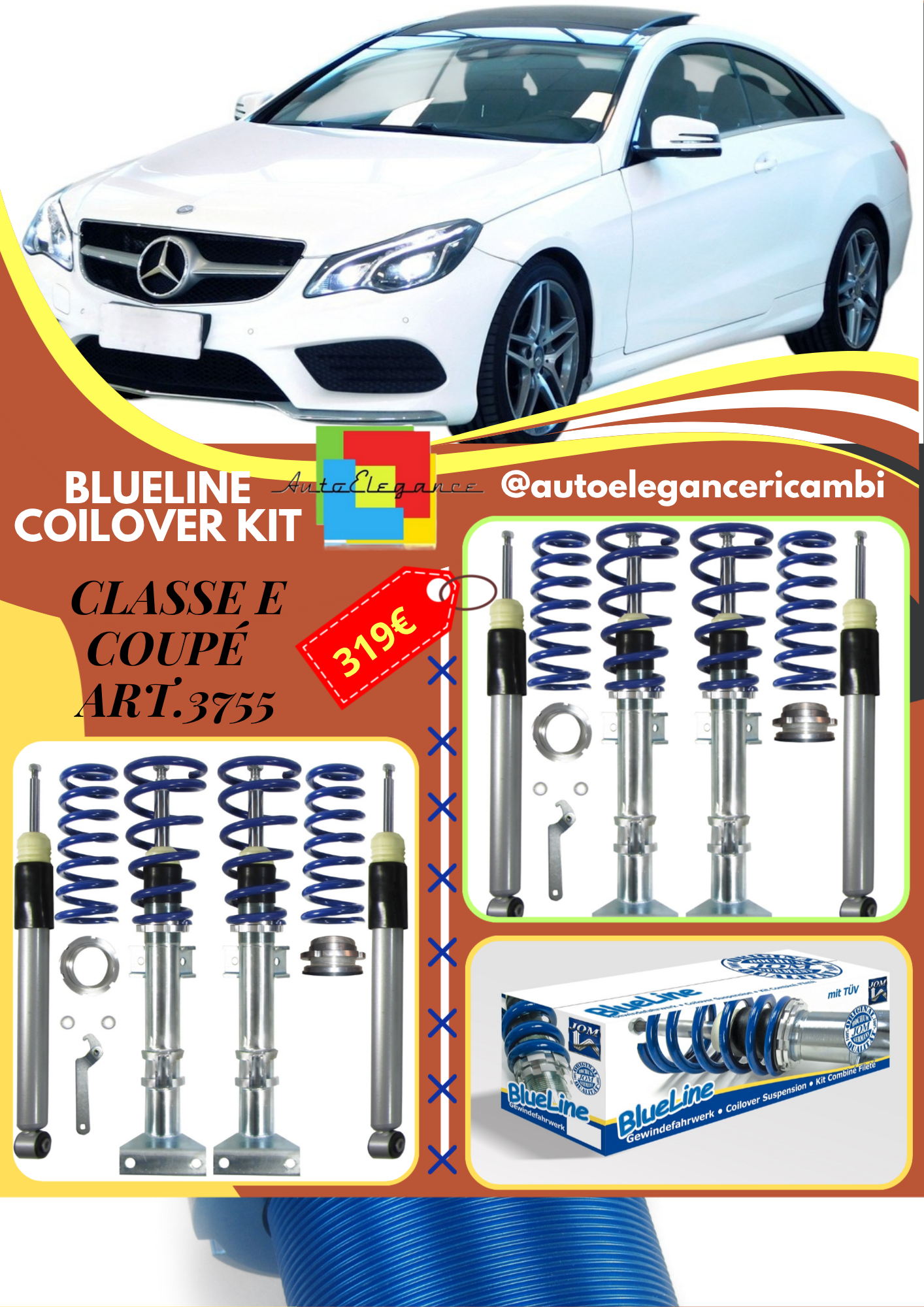 🎀Art.3755 Kit assetto a ghiera BlueLine adatto per Mercedes Classe E Coupé 🎀